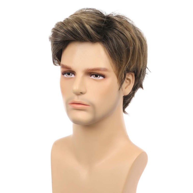 Kaneles Mens Wigs Short Straight Brown mix Natural Synthetic Cosplay Hair Wigs for Male Guy - Image 2